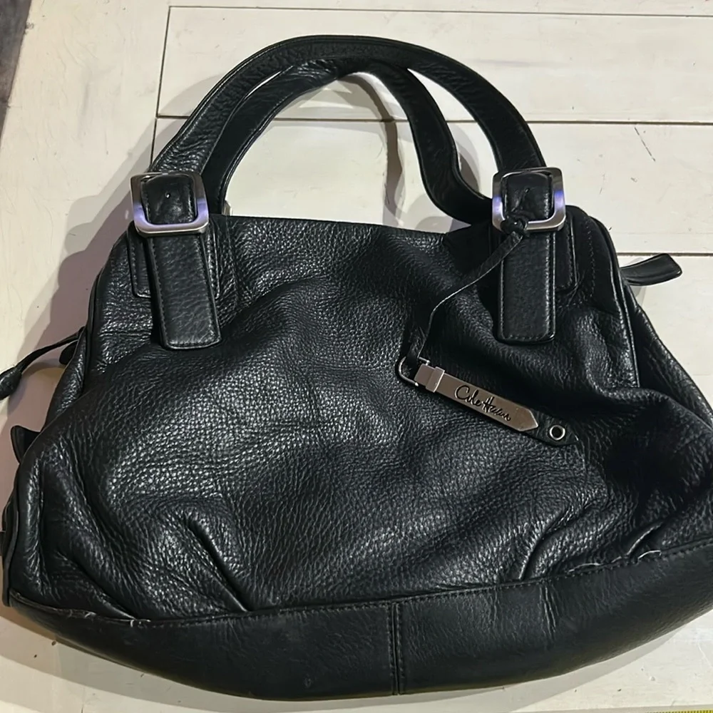 Cole Haan Black Pebble Leather Hobo Satchel Bag w/ duster bag